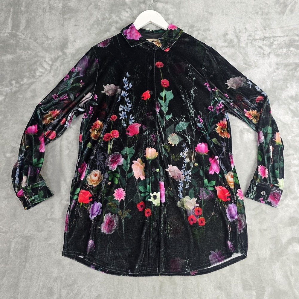 Soft Surroundings AOP Floral Velvet Tunic Top Medium Whimsigoth Dark Fairy